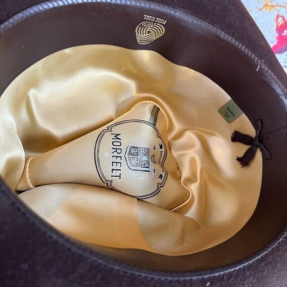 Vintage Morfelt Men's Fedora 100% Wool Hat  Dark Brown  Feathers size Small - Picture 6 of 6